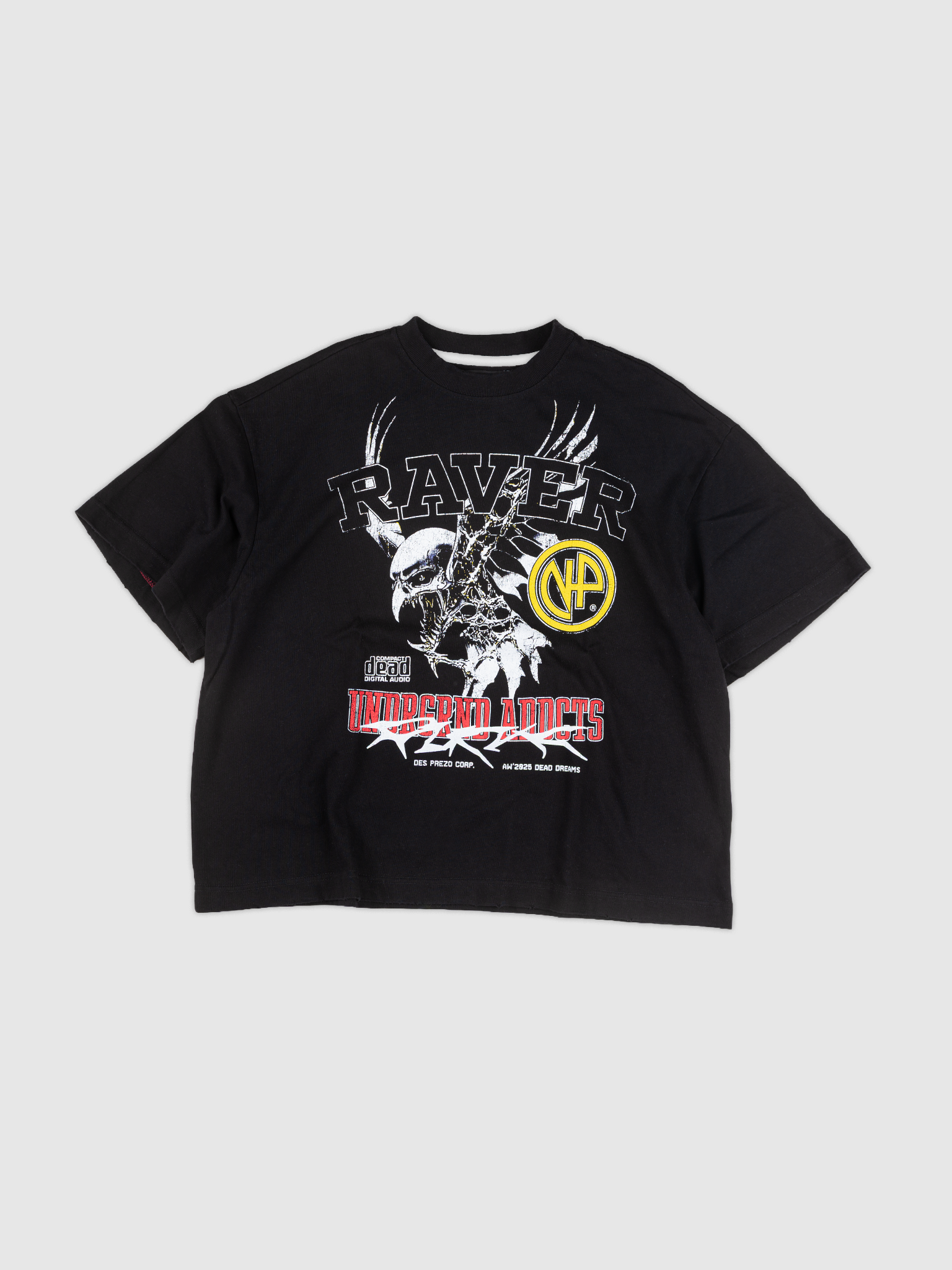 Dead Raver Tee — Black oversized boxy t-shirt graphic print | Camiseta preta com estampa — Des Prezo Studio