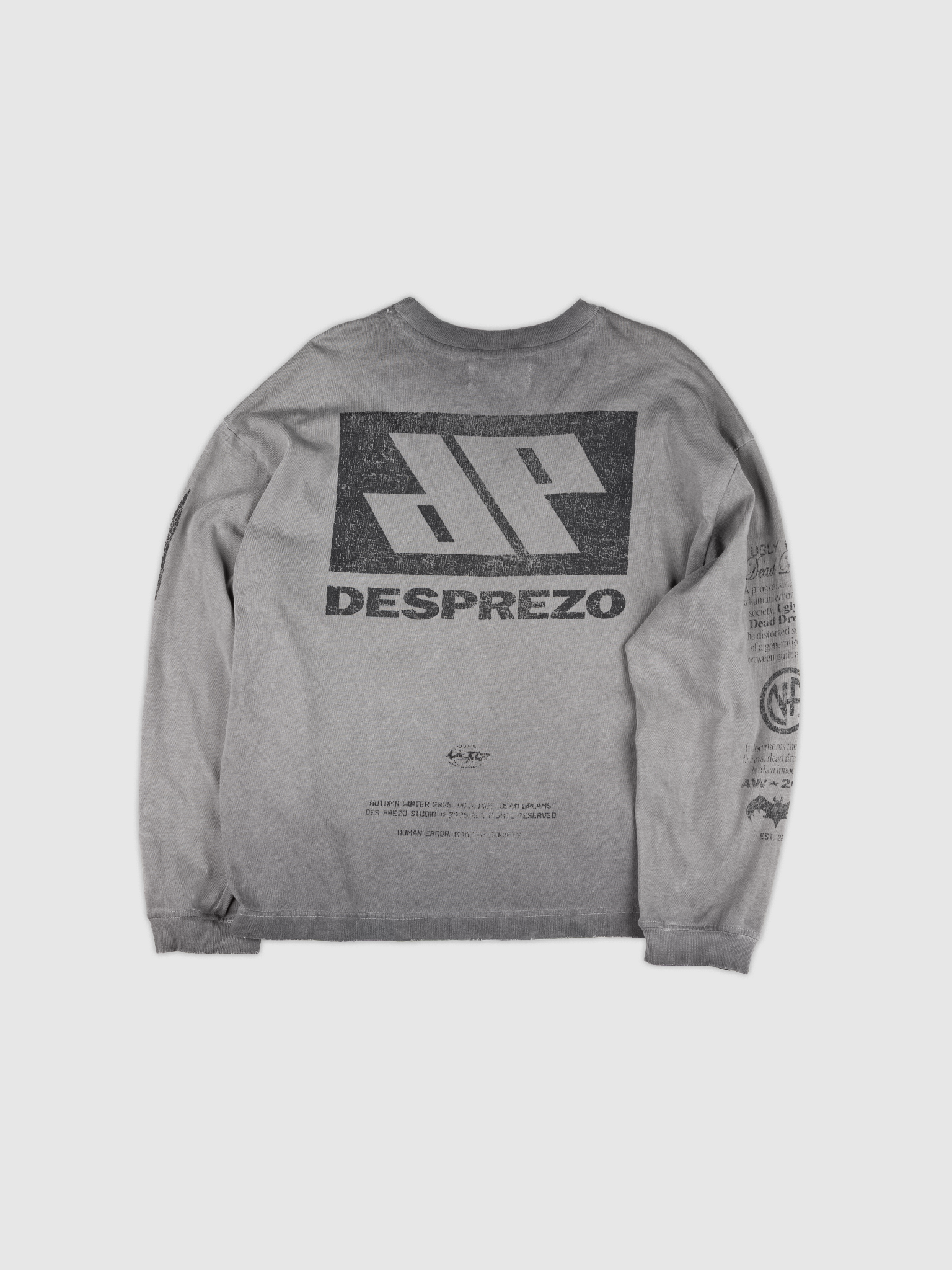 Ugly Kids. Dead Dreams. Longsleeve — Stone-washed pigment dyed long sleeve t-shirt | Camiseta manga longa com lavagem stone wash e pigmentação desgastada com gráficos — Des Prezo Studio