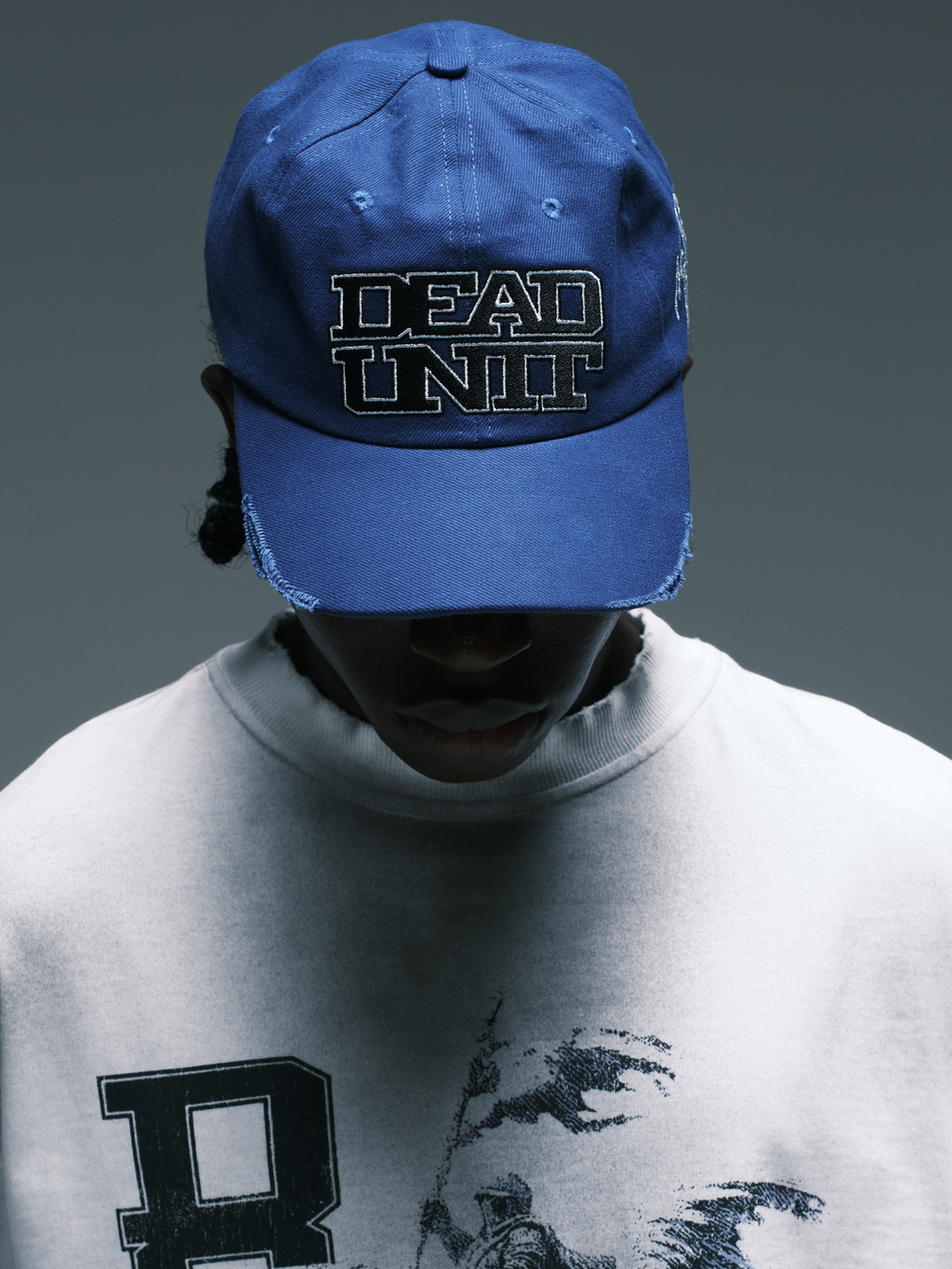 Dead Unit Cap blue 6 panel cap with embroidered graphic | Boné azul — Des Prezo Studio